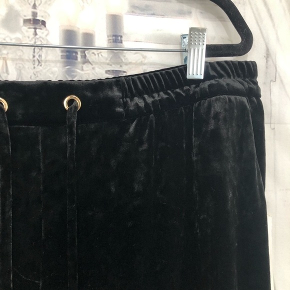 Calvin Klein Size 14 Black Crushed Velvet Wide Leg Trouser Pants Drawstring - Picture 10 of 11